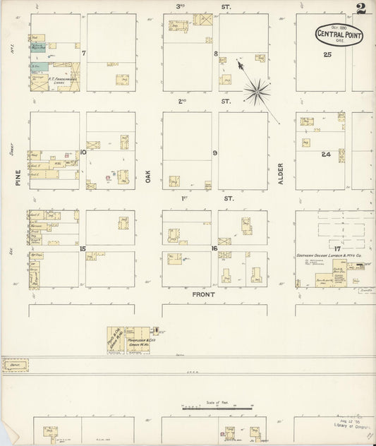 Sanborn Fire Insurance Map from Central Point, Jackson County, Oregon (1890), Sheet #0002 - Historic Sanborn Fire Insurance Map Print, vintage old map wall art, antique decor, genealogy gift, Oregon Oregon map