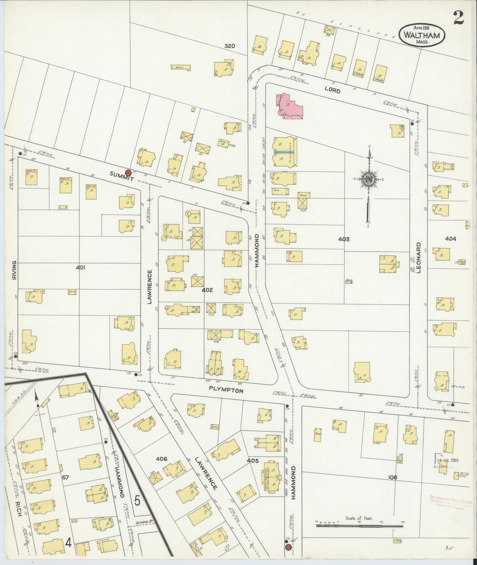 Sanborn Fire Insurance Map from Waltham, Middlesex County, Massachusetts (1911), Sheet #0002 - Complete Map Set gallery image, historic Sanborn map, vintage wall art, Massachusetts Massachusetts