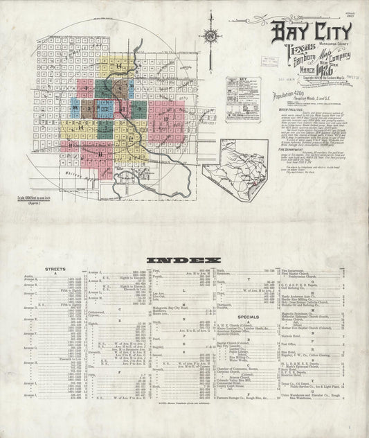 Sanborn Fire Insurance Map from Bay City, Matagorda County, Texas (1926), Sheet #0001 - Historic Sanborn Fire Insurance Map Print, vintage old map wall art, antique decor, genealogy gift, Texas Texas map