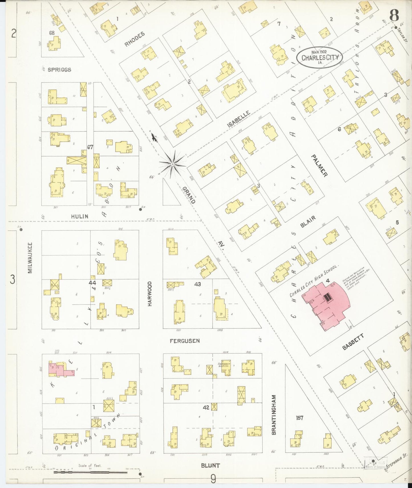Sanborn Fire Insurance Map from Charles City, Floyd County, Iowa (1902), Sheet #0008 - Historic Sanborn Fire Insurance Map Print, vintage old map wall art