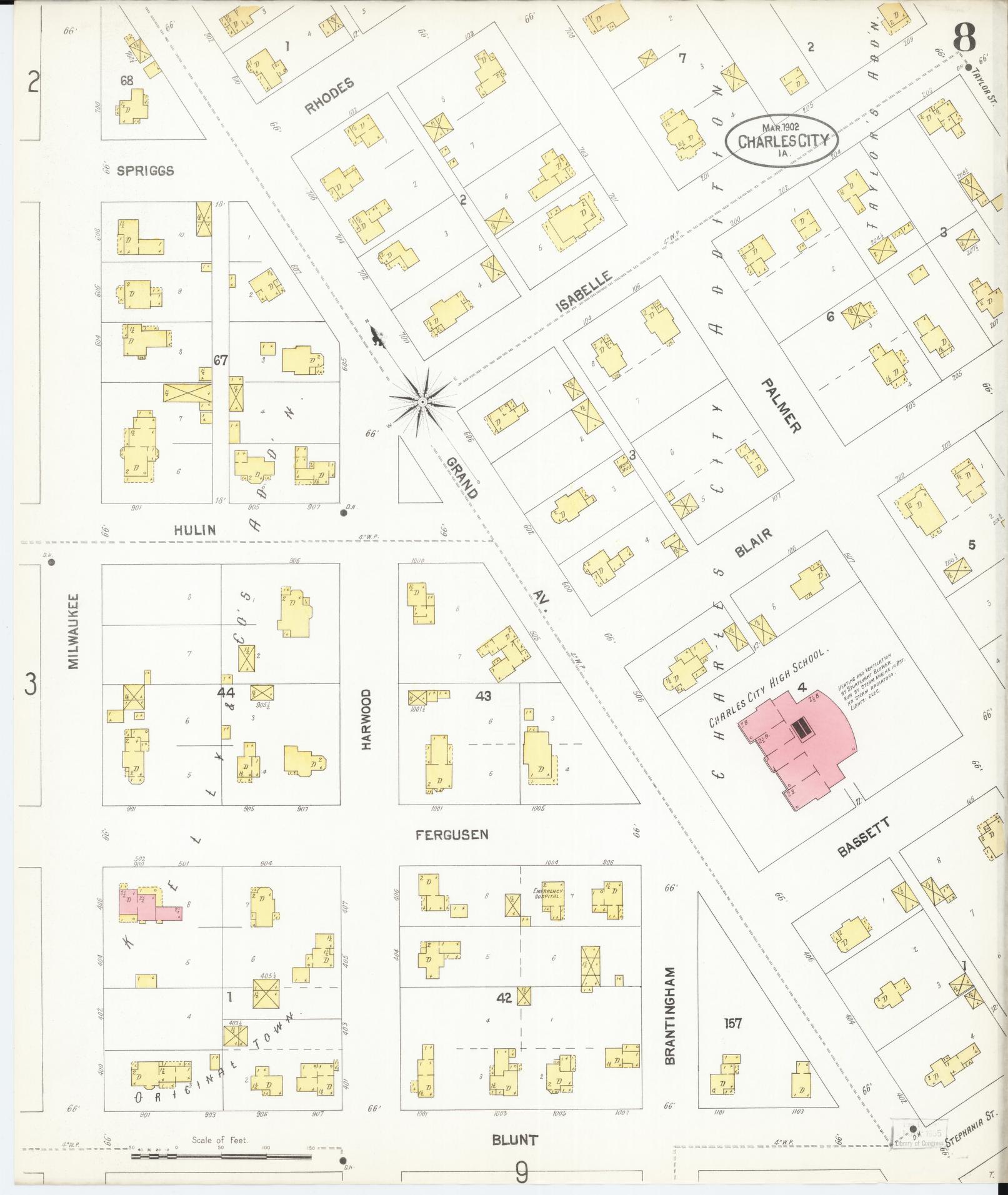 Sanborn Fire Insurance Map from Charles City, Floyd County, Iowa (1902), Sheet #0008 - Historic Sanborn Fire Insurance Map Print, vintage old map wall art