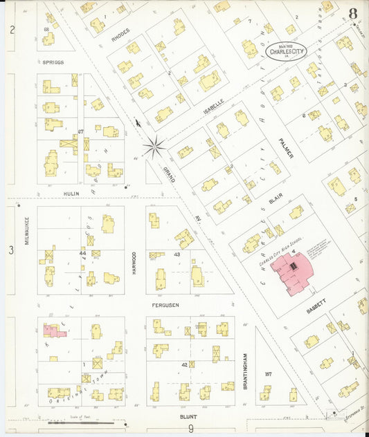 Sanborn Fire Insurance Map from Charles City, Floyd County, Iowa (1902), Sheet #0008 - Historic Sanborn Fire Insurance Map Print, vintage old map wall art