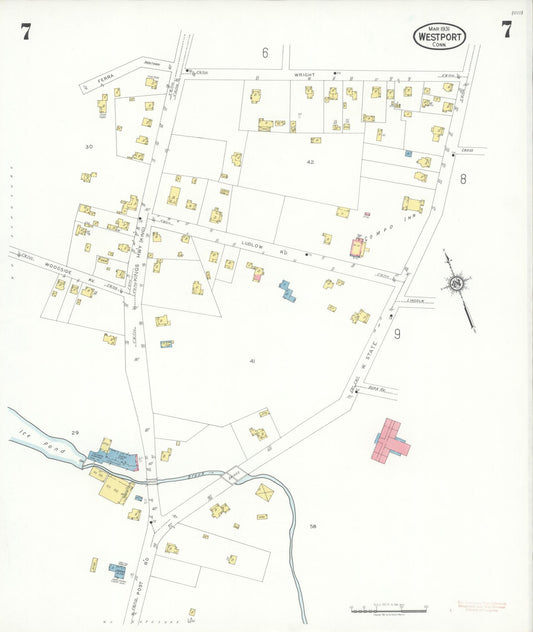 Sanborn Fire Insurance Map from Westport, Fairfield County, Connecticut (1931), Sheet #0007 - Historic Sanborn Fire Insurance Map Print, vintage old map wall art, antique decor, genealogy gift, Connecticut Connecticut map