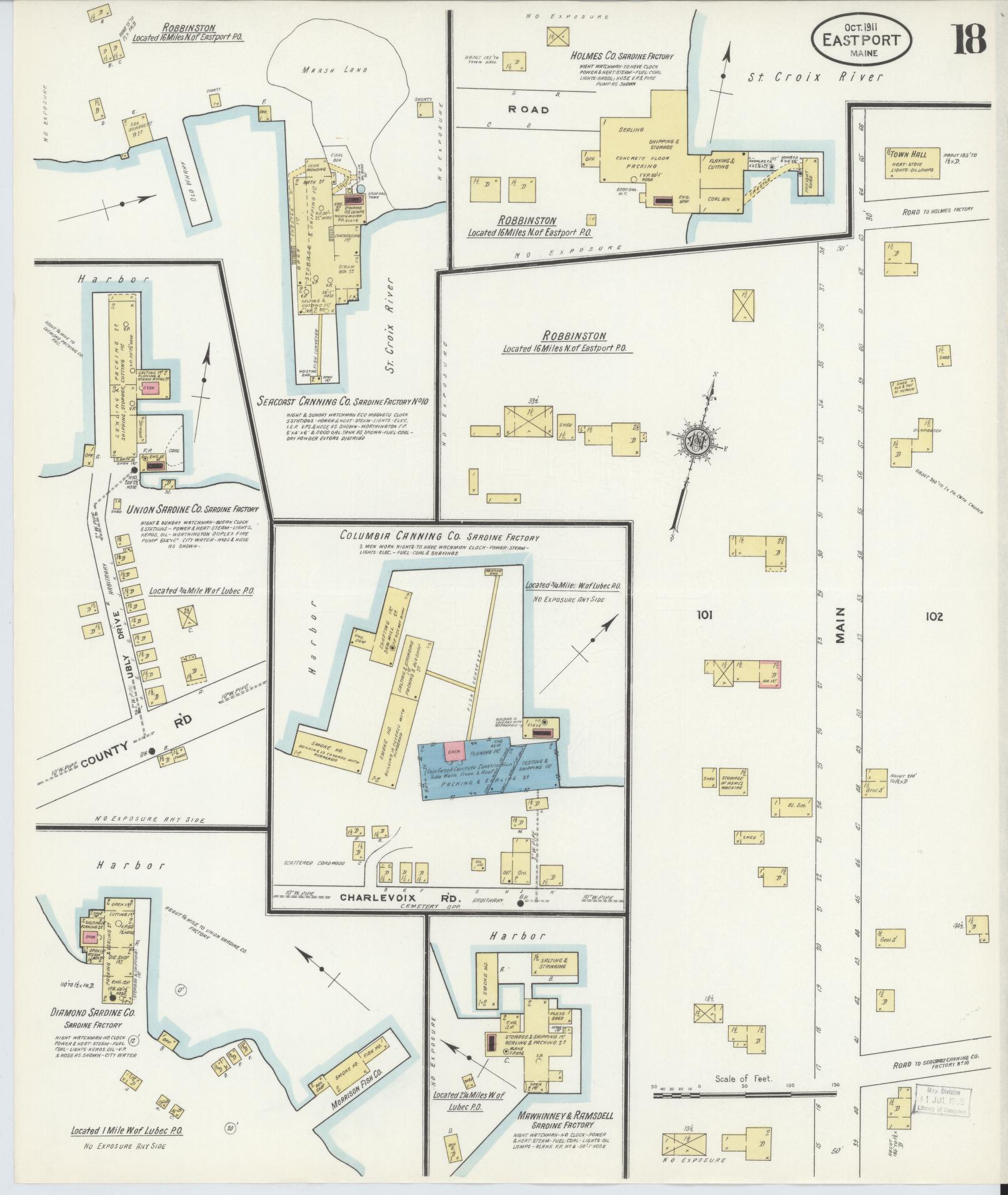 Sanborn Fire Insurance Map from Eastport, Washington County, Maine (1911), Sheet #0018 - Complete Map Set gallery image, historic Sanborn map, vintage wall art, Maine Maine