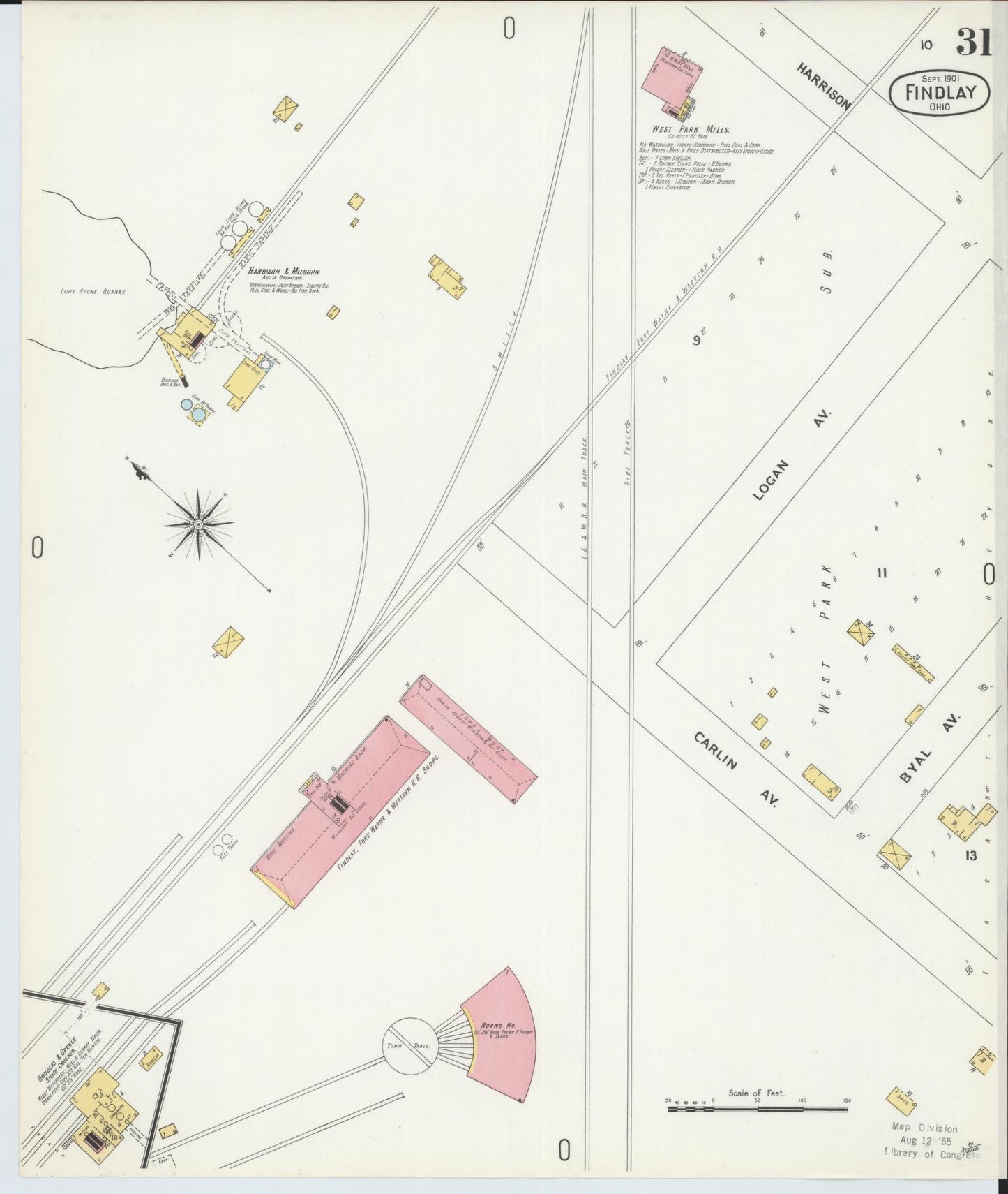 Sanborn Fire Insurance Map from Findlay, Hancock County, Ohio (1901), Sheet #0031 - Historic Sanborn Fire Insurance Map Print, vintage old map wall art, antique decor, genealogy gift, Ohio Ohio map