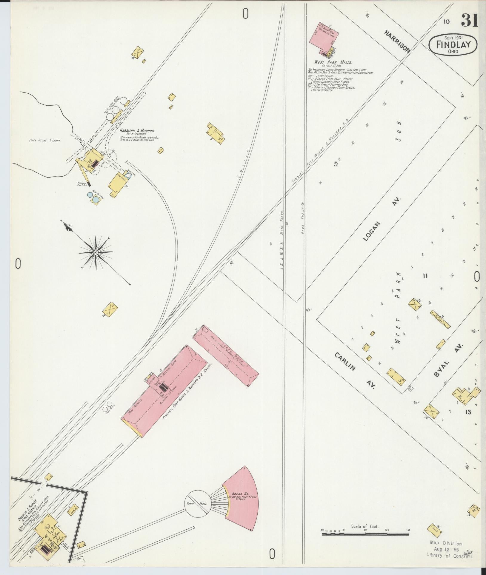 Sanborn Fire Insurance Map from Findlay, Hancock County, Ohio (1901), Sheet #0031 - Historic Sanborn Fire Insurance Map Print, vintage old map wall art, antique decor, genealogy gift, Ohio Ohio map
