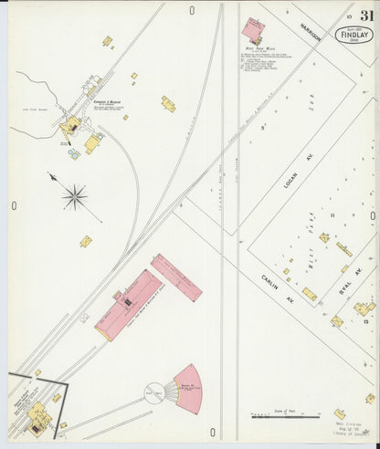 Sanborn Fire Insurance Map from Findlay, Hancock County, Ohio (1901), Sheet #0031 - Historic Sanborn Fire Insurance Map Print, vintage old map wall art, antique decor, genealogy gift, Ohio Ohio map