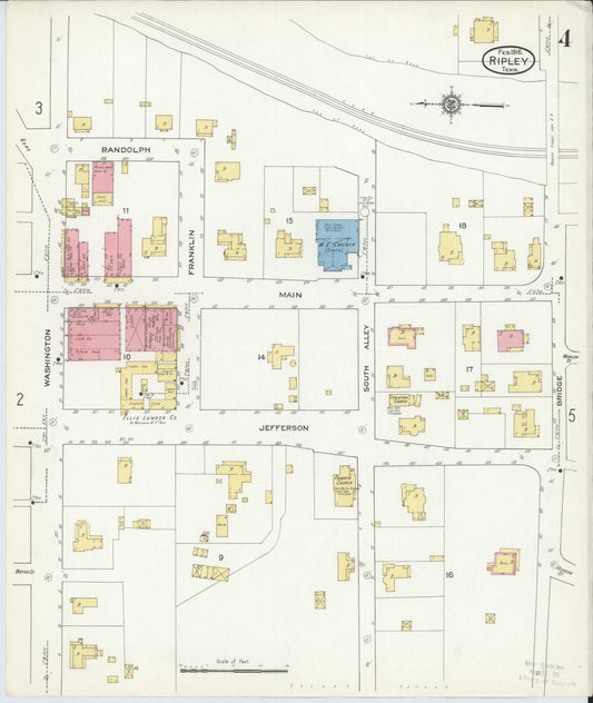 Sanborn Fire Insurance Map from Ripley, Lauderdale County, Tennessee (1916), Sheet #0004 - Historic Sanborn Fire Insurance Map Print, vintage old map wall art, antique decor, genealogy gift, Tennessee Tennessee map