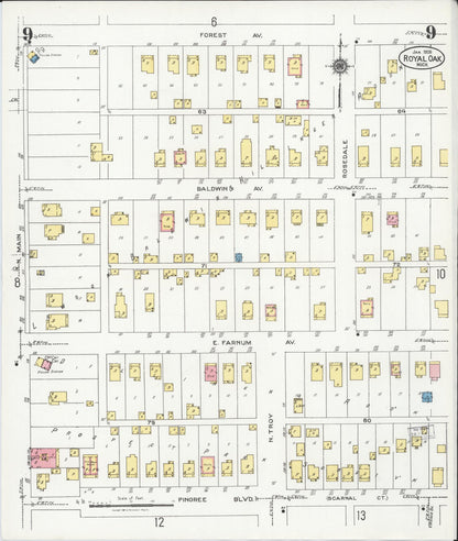 Sanborn Fire Insurance Map from Royal Oak, Oakland County, Michigan (1926), Sheet #0009 - Complete Map Set gallery image, historic Sanborn map, vintage wall art, Michigan Michigan