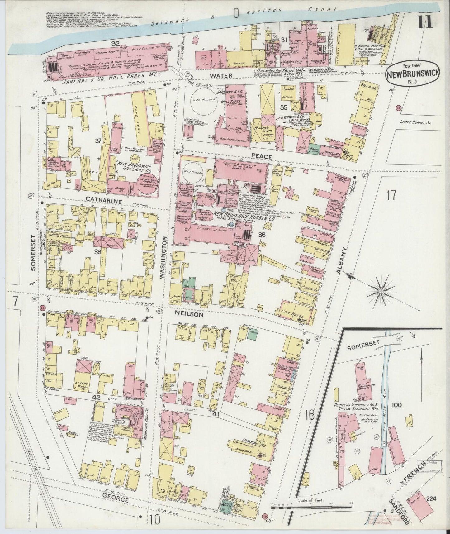 Sanborn Fire Insurance Map from New Brunswick, Middlesex County, New Jersey (1897), Sheet #0011 - Historic Sanborn Fire Insurance Map Print, vintage old map wall art, antique decor, genealogy gift, New Jersey New Jersey map