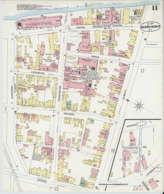Sanborn Fire Insurance Map from New Brunswick, Middlesex County, New Jersey (1897), Sheet #0011 - Historic Sanborn Fire Insurance Map Print, vintage old map wall art, antique decor, genealogy gift, New Jersey New Jersey map