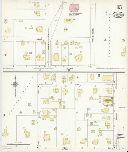 Sanborn Fire Insurance Map from Denton, Denton County, Texas (1912), Sheet #0015 - Complete Map Set gallery image, historic Sanborn map, vintage wall art, Texas Texas