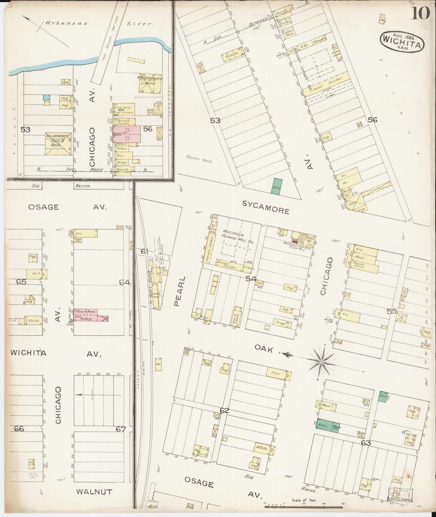 Sanborn Fire Insurance Map from Wichita, Sedgwick County, Kansas (1886), Sheet #0010 - Historic Sanborn Fire Insurance Map Print, vintage old map wall art, antique decor, genealogy gift, Kansas Kansas map