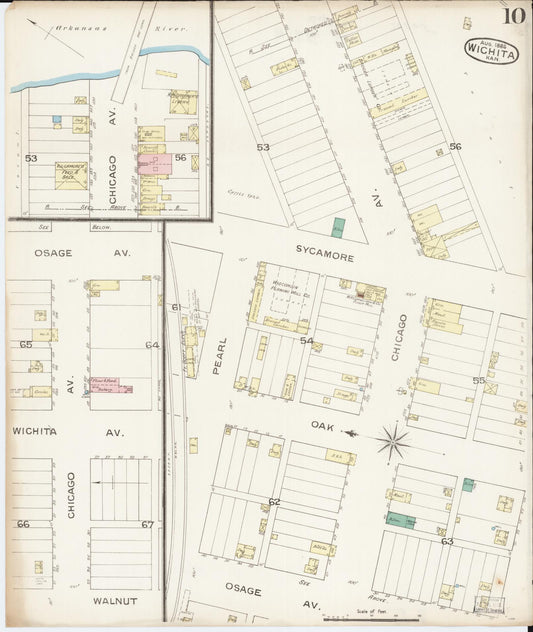 Sanborn Fire Insurance Map from Wichita, Sedgwick County, Kansas (1886), Sheet #0010 - Historic Sanborn Fire Insurance Map Print, vintage old map wall art, antique decor, genealogy gift, Kansas Kansas map