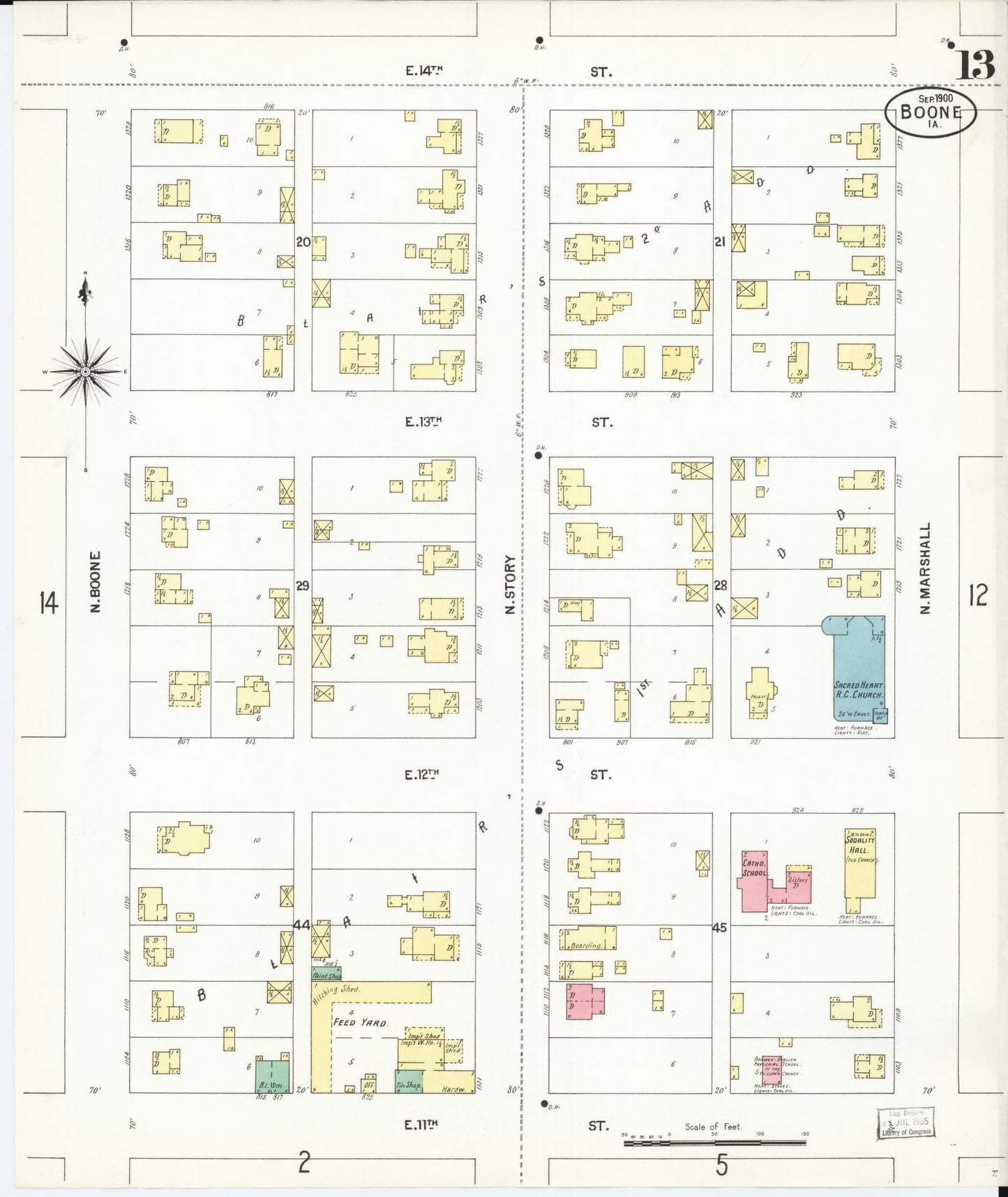 Sanborn Fire Insurance Map from Boone, Boone County, Iowa (1900), Sheet #0013 - Historic Sanborn Fire Insurance Map Print, vintage old map wall art