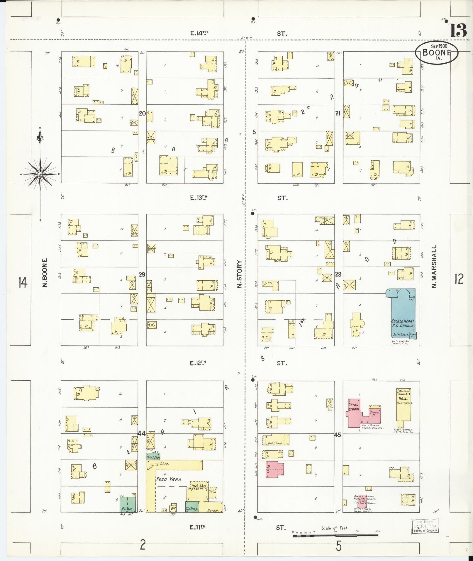 Sanborn Fire Insurance Map from Boone, Boone County, Iowa (1900), Sheet #0013 - Historic Sanborn Fire Insurance Map Print, vintage old map wall art