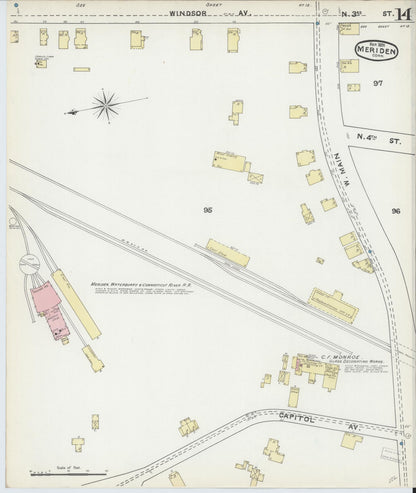 Sanborn Fire Insurance Map from Meriden, New Haven County, Connecticut (1891), Sheet #0014 - Complete Map Set gallery image, historic Sanborn map, vintage wall art, Connecticut Connecticut