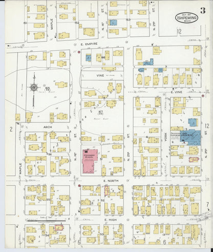 Sanborn Fire Insurance Map from Ishpeming, Marquette County, Michigan (1917), Sheet #0003 - Historic Sanborn Fire Insurance Map Print, vintage old map wall art, antique decor, genealogy gift, Michigan Michigan map