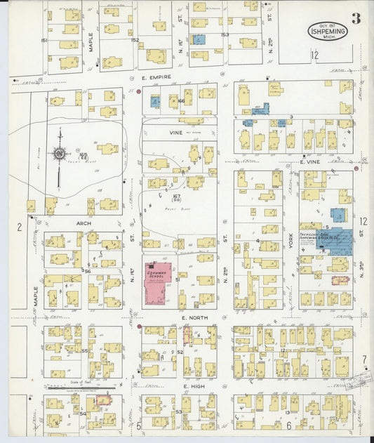 Sanborn Fire Insurance Map from Ishpeming, Marquette County, Michigan (1917), Sheet #0003 - Historic Sanborn Fire Insurance Map Print, vintage old map wall art, antique decor, genealogy gift, Michigan Michigan map