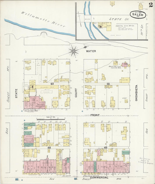 Sanborn Fire Insurance Map from Salem, Marion County, Oregon (1890), Sheet #0002 - Historic Sanborn Fire Insurance Map Print, vintage old map wall art, antique decor, genealogy gift, Oregon Oregon map