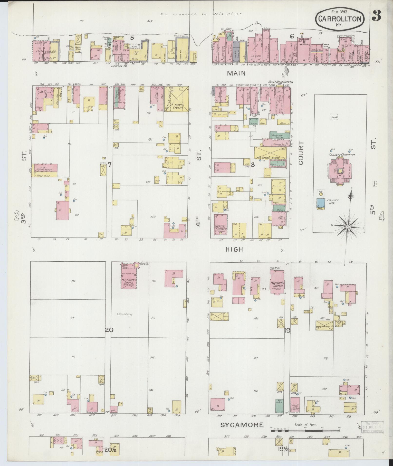 Sanborn Fire Insurance Map from Carrollton, Carroll County, Kentucky (1893), Sheet #0003 - Complete Map Set gallery image, historic Sanborn map, vintage wall art, Kentucky Kentucky