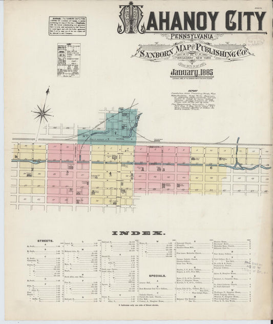 Sanborn Fire Insurance Map from Mahanoy City, Schuylkill County, Pennsylvania (1885), Sheet #0001 - Historic Sanborn Fire Insurance Map Print, vintage old map wall art, antique decor, genealogy gift, Pennsylvania Pennsylvania map