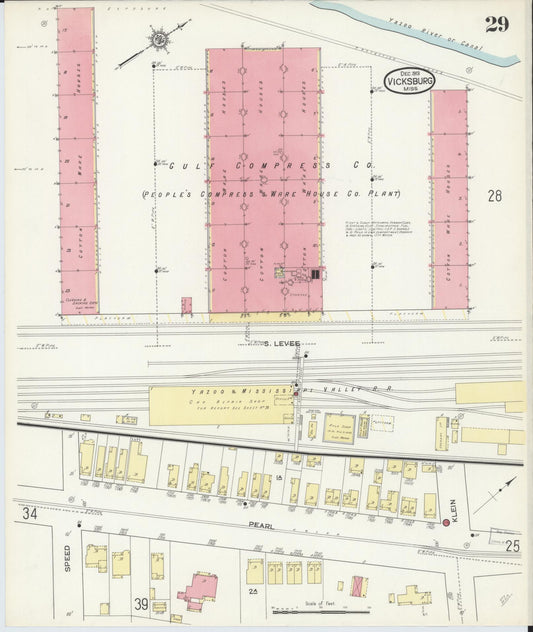Sanborn Fire Insurance Map from Vicksburg, Warren County, Mississippi (1913), Sheet #0029 - Historic Sanborn Fire Insurance Map Print, vintage old map wall art, antique decor, genealogy gift, Mississippi Mississippi map