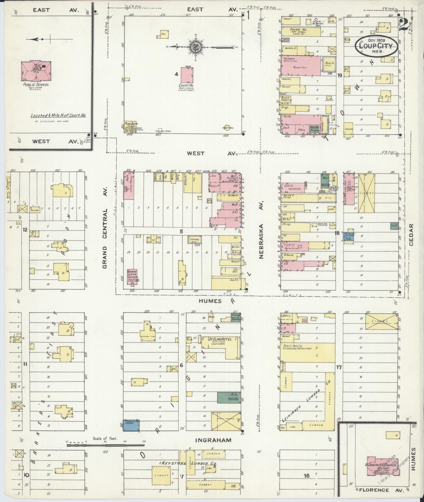 Sanborn Fire Insurance Map from Loup City, Sherman County, Nebraska (1909), Sheet #0002 - Historic Sanborn Fire Insurance Map Print, vintage old map wall art, antique decor, genealogy gift, Nebraska Nebraska map