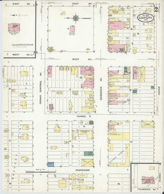 Sanborn Fire Insurance Map from Loup City, Sherman County, Nebraska (1909), Sheet #0002 - Historic Sanborn Fire Insurance Map Print, vintage old map wall art, antique decor, genealogy gift, Nebraska Nebraska map