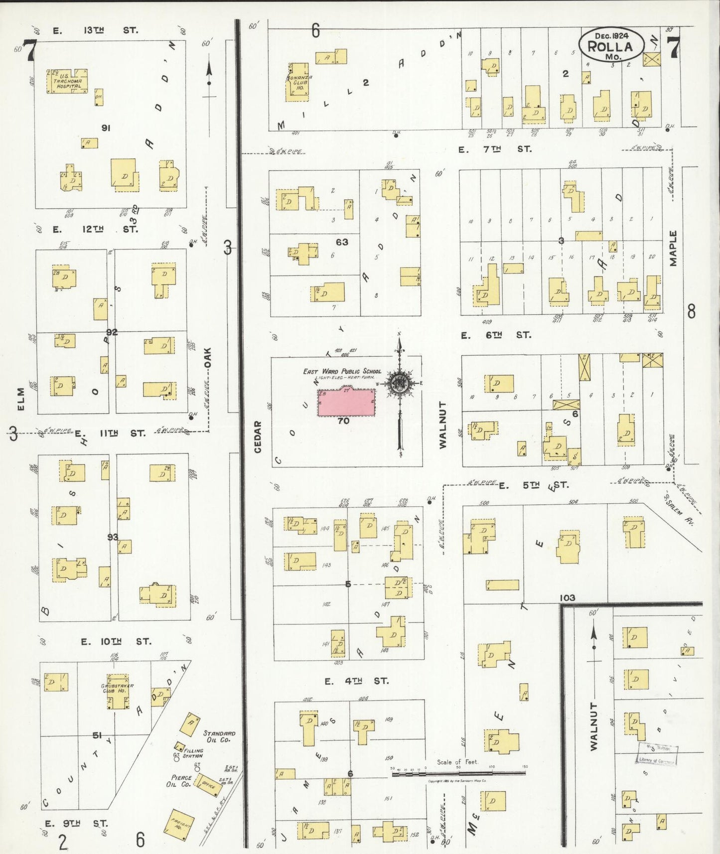 Sanborn Fire Insurance Map from Rolla, Phelps County, Missouri (1924), Sheet #0007 - Complete Map Set gallery image, historic Sanborn map, vintage wall art, Missouri Missouri