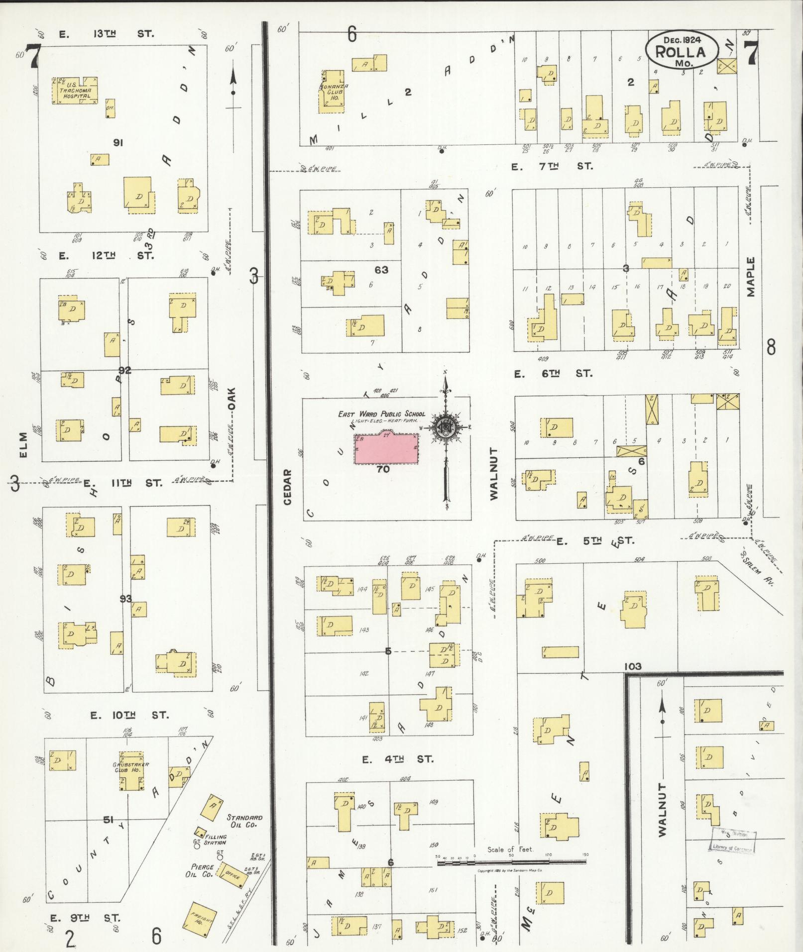 Sanborn Fire Insurance Map from Rolla, Phelps County, Missouri (1924), Sheet #0007 - Complete Map Set gallery image, historic Sanborn map, vintage wall art, Missouri Missouri