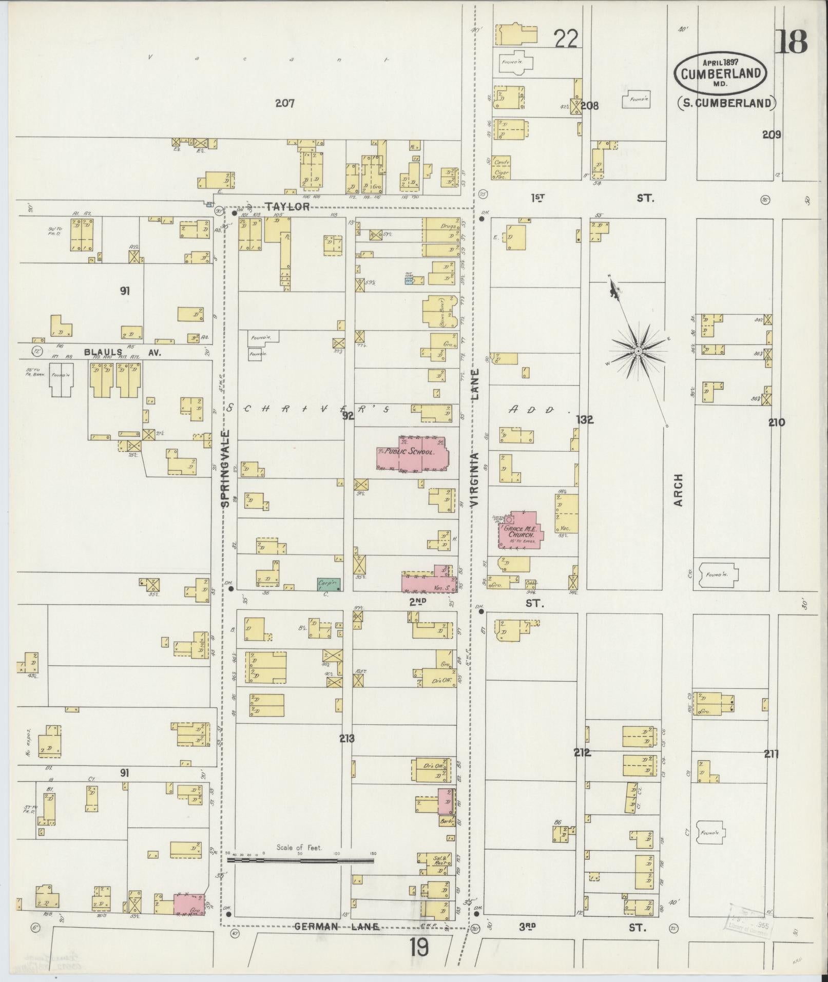 Allegany, Maryland - 1897 - Sanborn Fire Insurance Map, Sheet #0018 - Historic Sanborn Fire Insurance Map Print, Allegany Maryland 1897 0018 vintage old map wall art