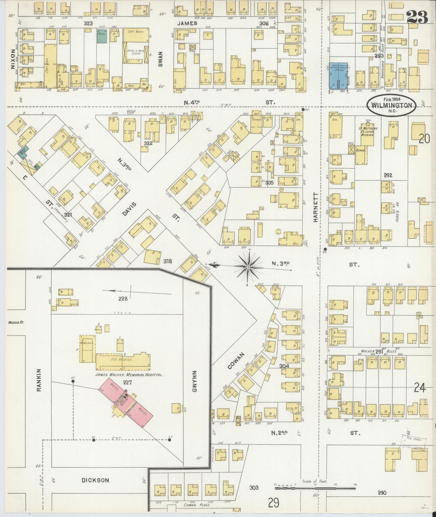 Sanborn Fire Insurance Map from Wilmington, New Hanover County, North Carolina (1904), Sheet #0023 - Complete Map Set gallery image, historic Sanborn map, vintage wall art, North Carolina North Carolina