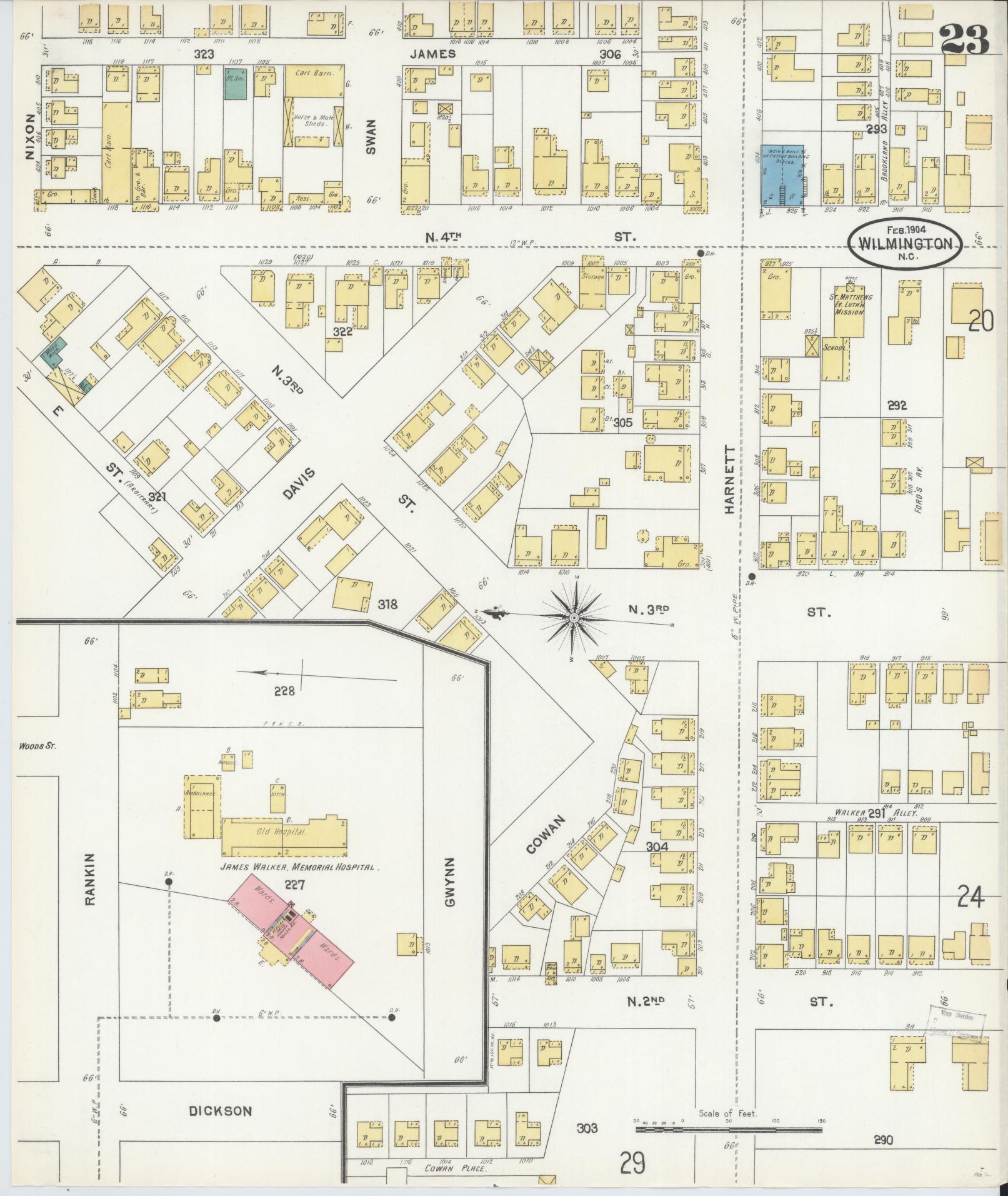 Sanborn Fire Insurance Map from Wilmington, New Hanover County, North Carolina (1904), Sheet #0023 - Complete Map Set gallery image, historic Sanborn map, vintage wall art, North Carolina North Carolina