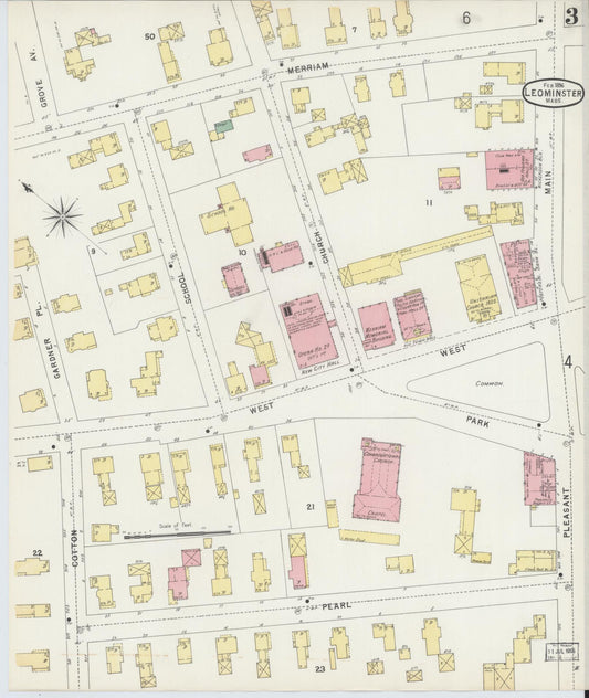 Sanborn Fire Insurance Map from Leominster, Worcester County, Massachusetts (1896), Sheet #0003 - Historic Sanborn Fire Insurance Map Print, vintage old map wall art, antique decor, genealogy gift, Massachusetts Massachusetts map