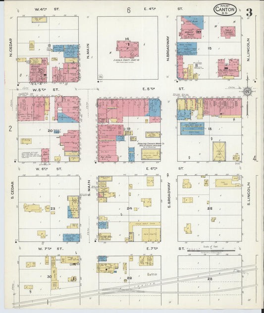 Sanborn Fire Insurance Map from Canton, Lincoln County, South Dakota (1917), Sheet #0003 - Historic Sanborn Fire Insurance Map Print, vintage old map wall art, antique decor, genealogy gift, South Dakota South Dakota map