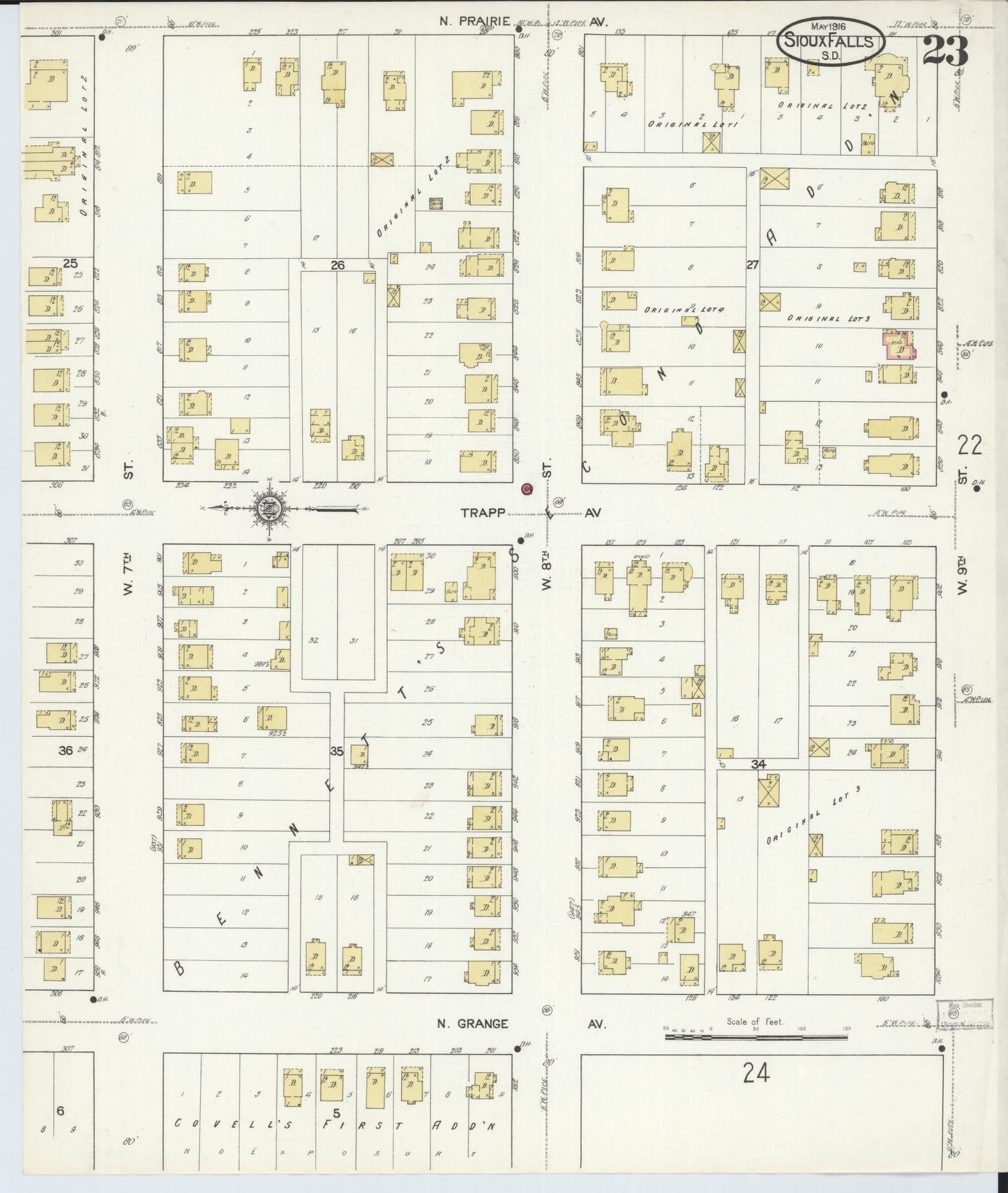 Sanborn Fire Insurance Map from Sioux Falls, Minnehaha County, South Dakota (1916), Sheet #0023 - Complete Map Set gallery image, historic Sanborn map, vintage wall art, South Dakota South Dakota