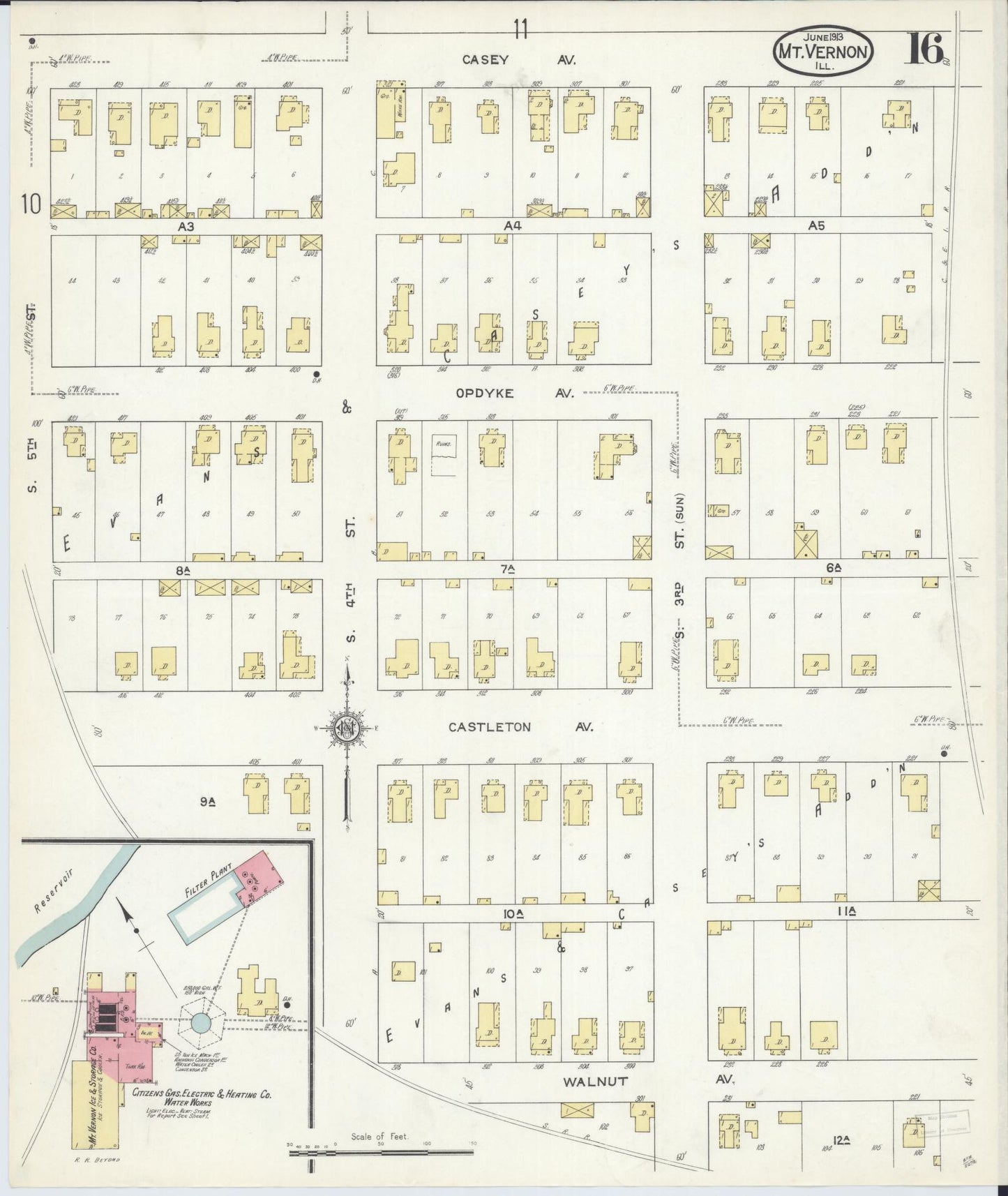 Sanborn Fire Insurance Map from Mount Vernon, Jefferson County, Illinois (1913), Sheet #0016 - Complete Map Set gallery image, historic Sanborn map, vintage wall art, Illinois Illinois