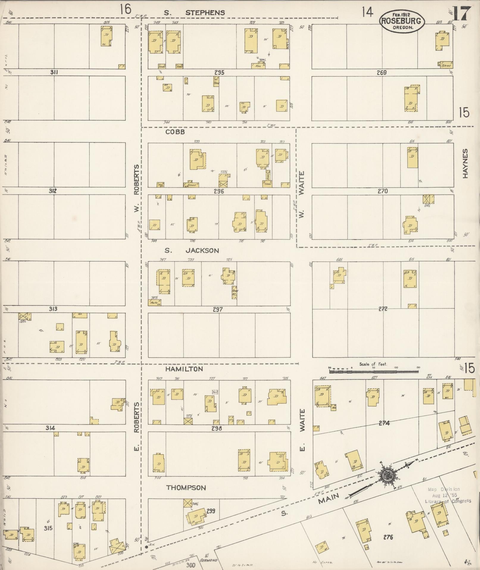 Sanborn Fire Insurance Map from Roseburg, Douglas County, Oregon (1912), Sheet #0017 - Historic Sanborn Fire Insurance Map Print, vintage old map wall art, antique decor, genealogy gift, Oregon Oregon map