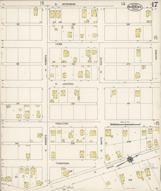 Sanborn Fire Insurance Map from Roseburg, Douglas County, Oregon (1912), Sheet #0017 - Historic Sanborn Fire Insurance Map Print, vintage old map wall art, antique decor, genealogy gift, Oregon Oregon map