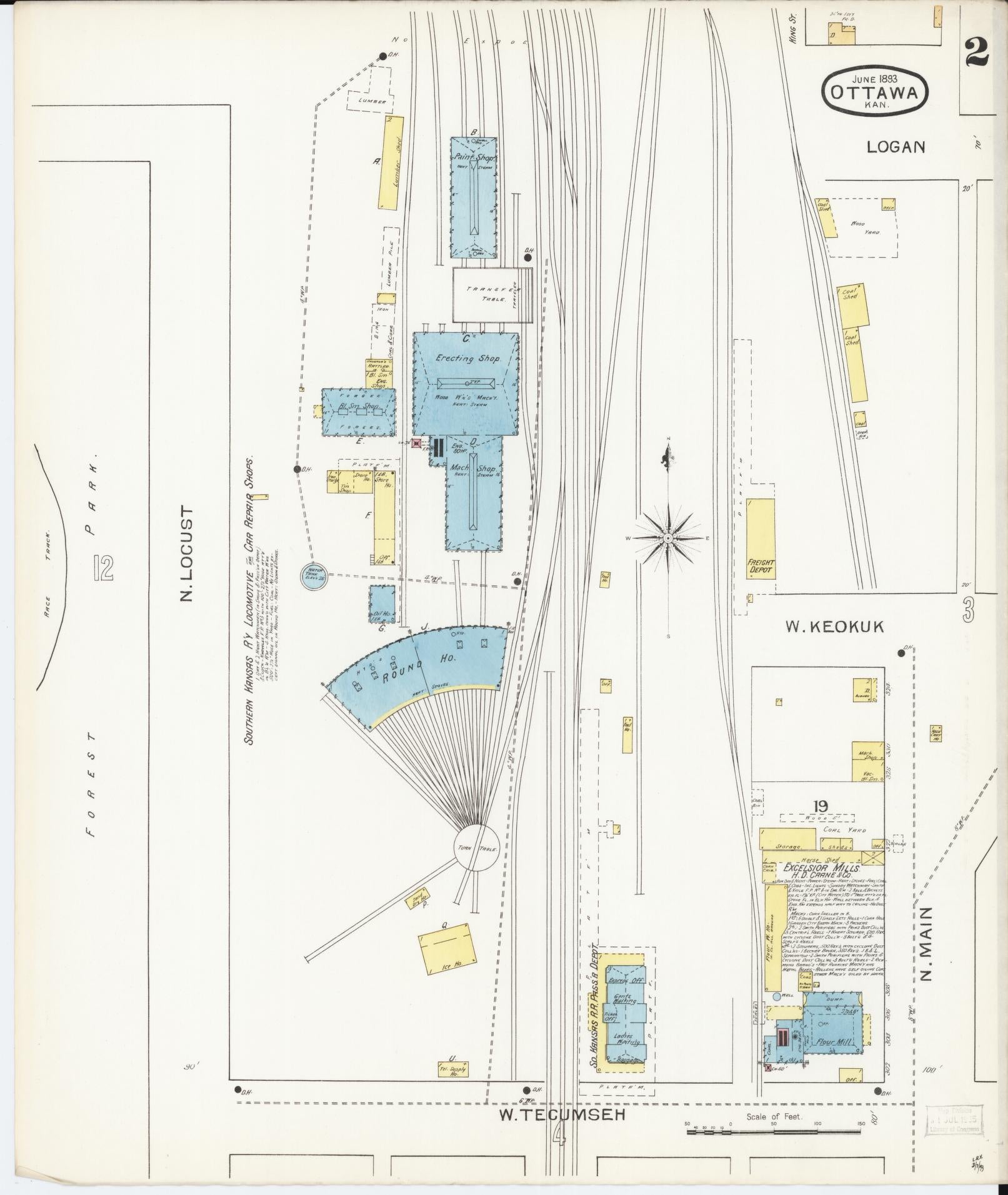 Sanborn Fire Insurance Map from Ottawa, Franklin County, Kansas (1893), Sheet #0002 - Complete Map Set gallery image, historic Sanborn map, vintage wall art, Kansas Kansas