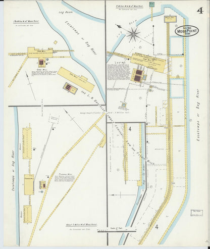 Sanborn Fire Insurance Map from Moss Point, Jackson County, Mississippi (1904), Sheet #0004 - Complete Map Set gallery image, historic Sanborn map, vintage wall art, Mississippi Mississippi