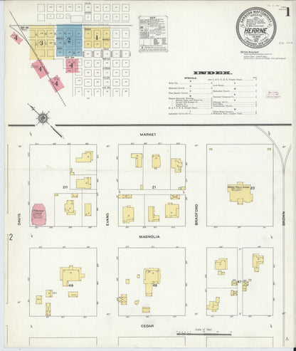 Sanborn Fire Insurance Map from Hearne, Robertson County, Texas (1911), Sheet #0001 - Complete Map Set gallery image, historic Sanborn map, vintage wall art, Texas Texas