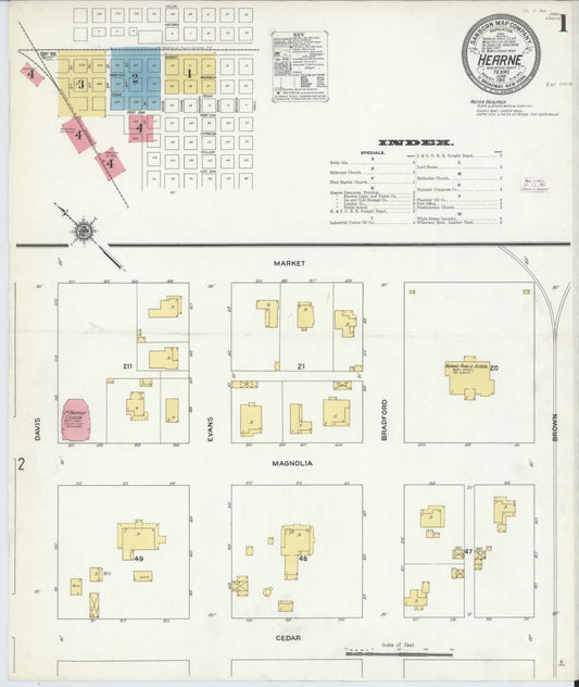 Sanborn Fire Insurance Map from Hearne, Robertson County, Texas (1911), Sheet #0001 - Complete Map Set gallery image, historic Sanborn map, vintage wall art, Texas Texas