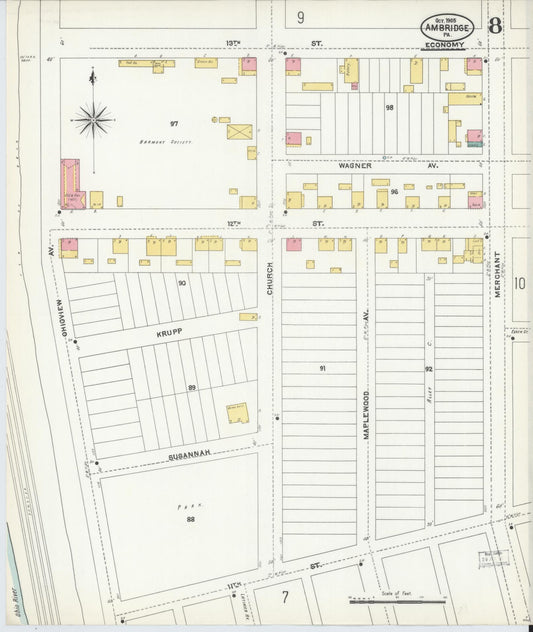 Sanborn Fire Insurance Map from Ambridge, Beaver County, Pennsylvania (1905), Sheet #0008 - Historic Sanborn Fire Insurance Map Print, vintage old map wall art, antique decor, genealogy gift, Pennsylvania Pennsylvania map