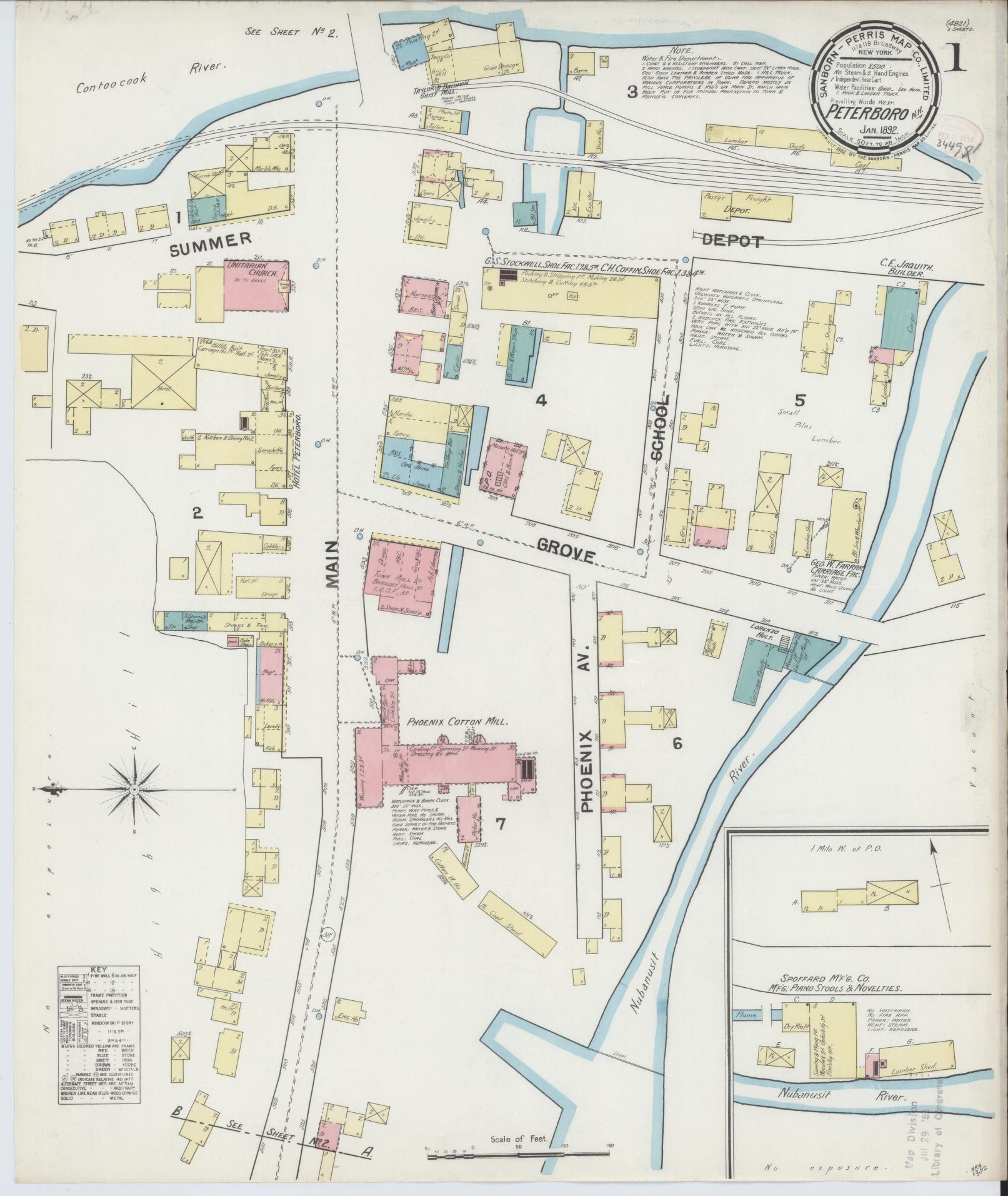 Sanborn Fire Insurance Map from Peterborough, Hillsborough County, New Hampshire. (1892) – Historic Sanborn Fire Insurance Map Print