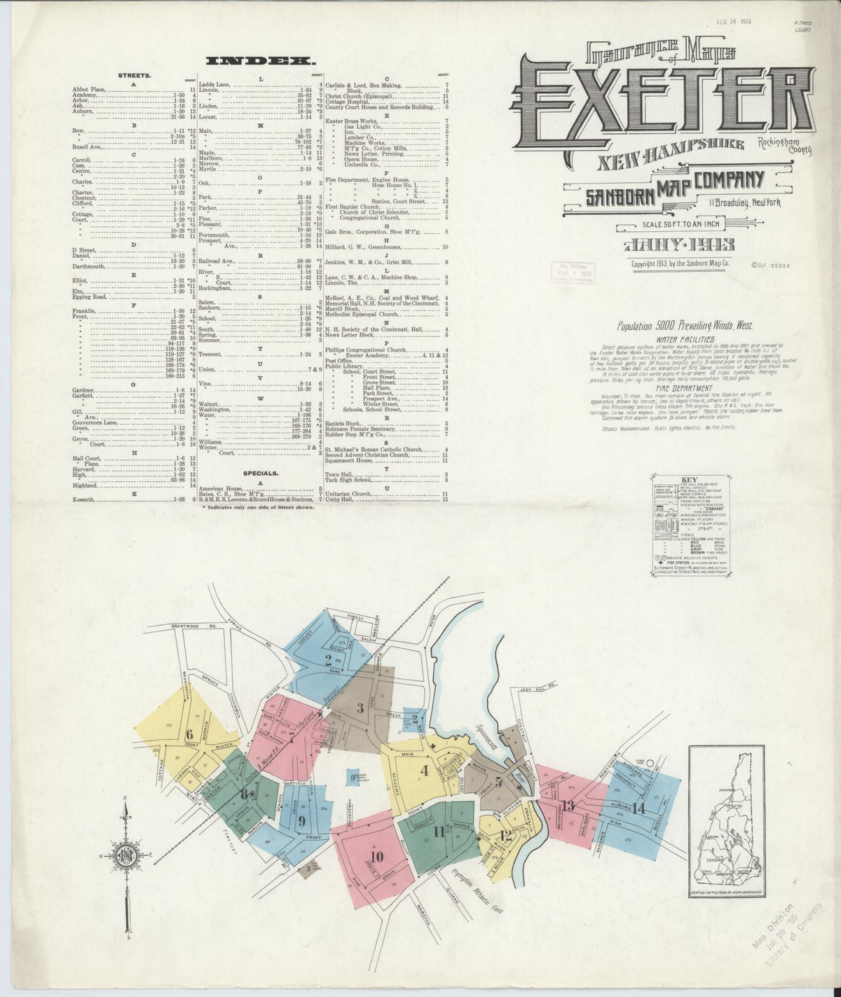 Sanborn Fire Insurance Map from Exeter, Rockingham County, New Hampshire (1913), Sheet #0001 - Complete Map Set gallery image, historic Sanborn map, vintage wall art, New Hampshire New Hampshire