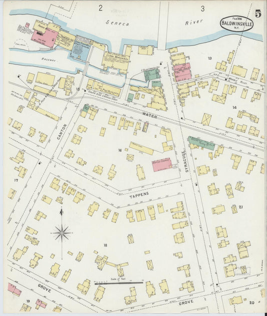 Sanborn Fire Insurance Map from Baldwinsville, Onondaga County, New York (1896), Sheet #0005 - Historic Sanborn Fire Insurance Map Print, vintage old map wall art, antique decor, genealogy gift, New York New York map