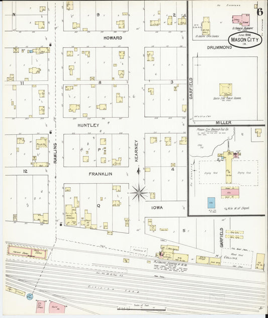Sanborn Fire Insurance Map from Mason City, Cerro Gordo County, Iowa (1892), Sheet #0006 - Historic Sanborn Fire Insurance Map Print, vintage old map wall art