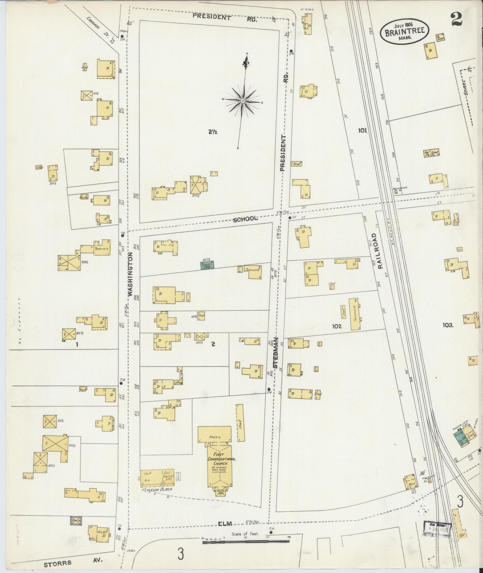 Sanborn Fire Insurance Map from Braintree, Norfolk County, Massachusetts (1906), Sheet #0002 - Complete Map Set gallery image, historic Sanborn map, vintage wall art, Massachusetts Massachusetts